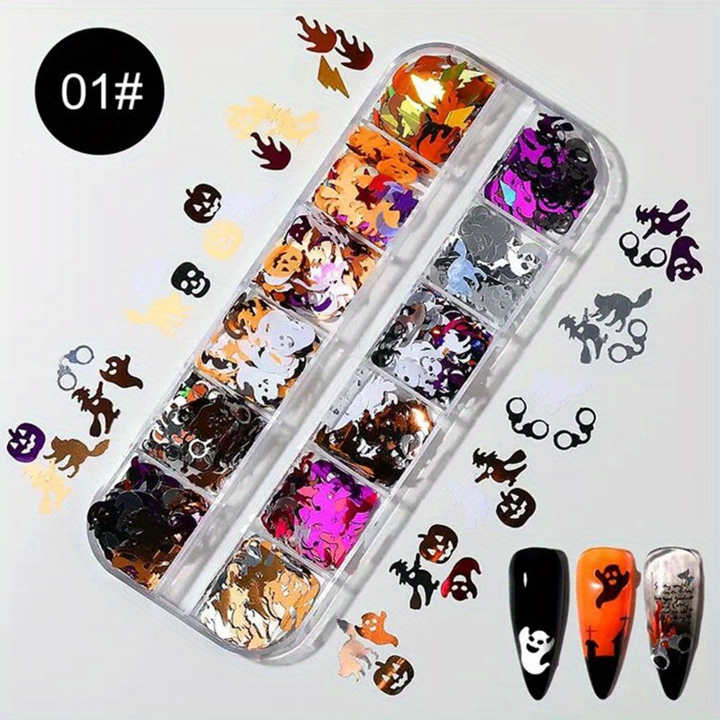 Halloween Nail Art Glitter Sequins 3D Holographic Confetti Manicure DIY