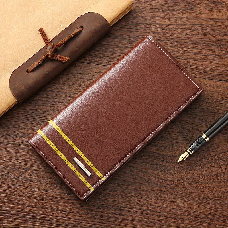 Men's Casual Litchi Embossed Long Wallet With Card Slots