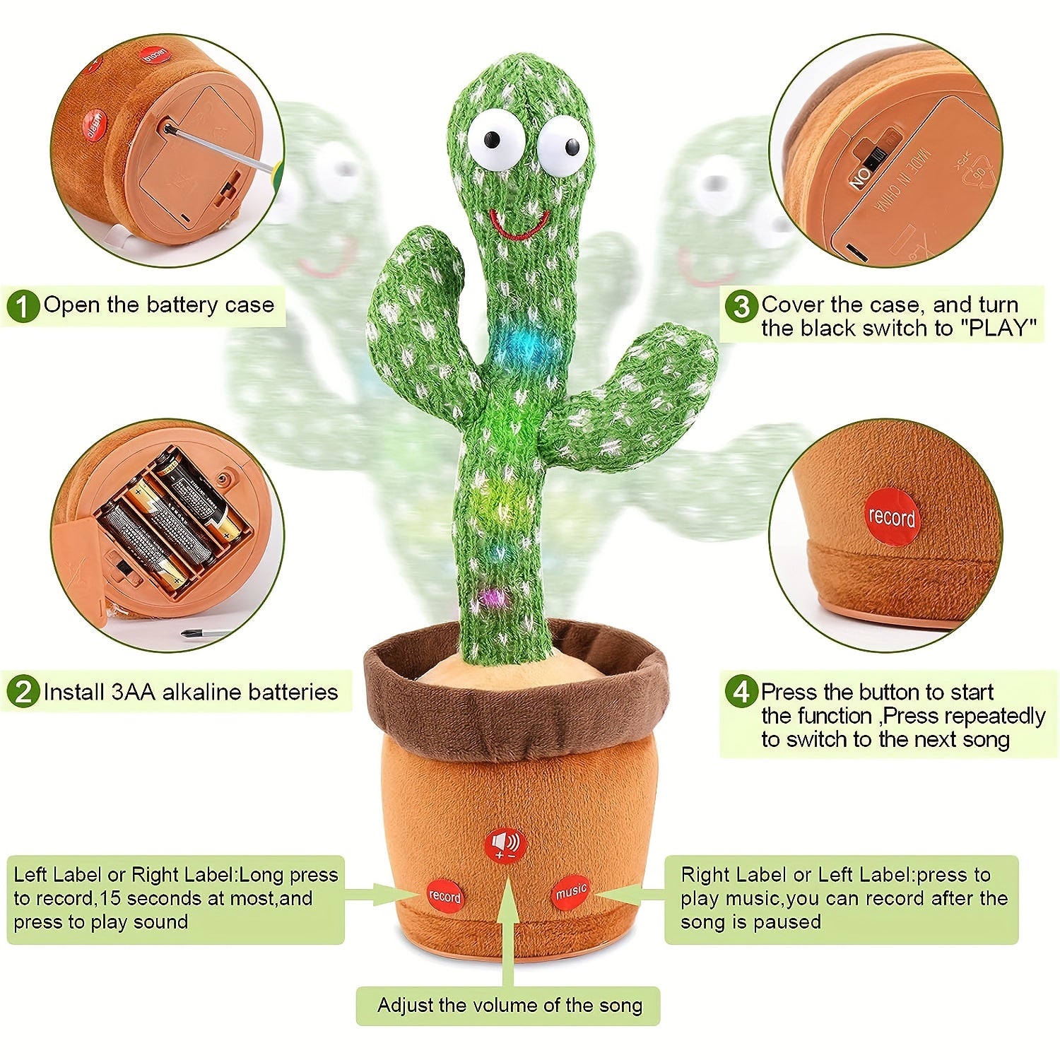 Swing Cactus Plush Doll for Kids - Battery Operated Dance & Sing Toy - Number 7
