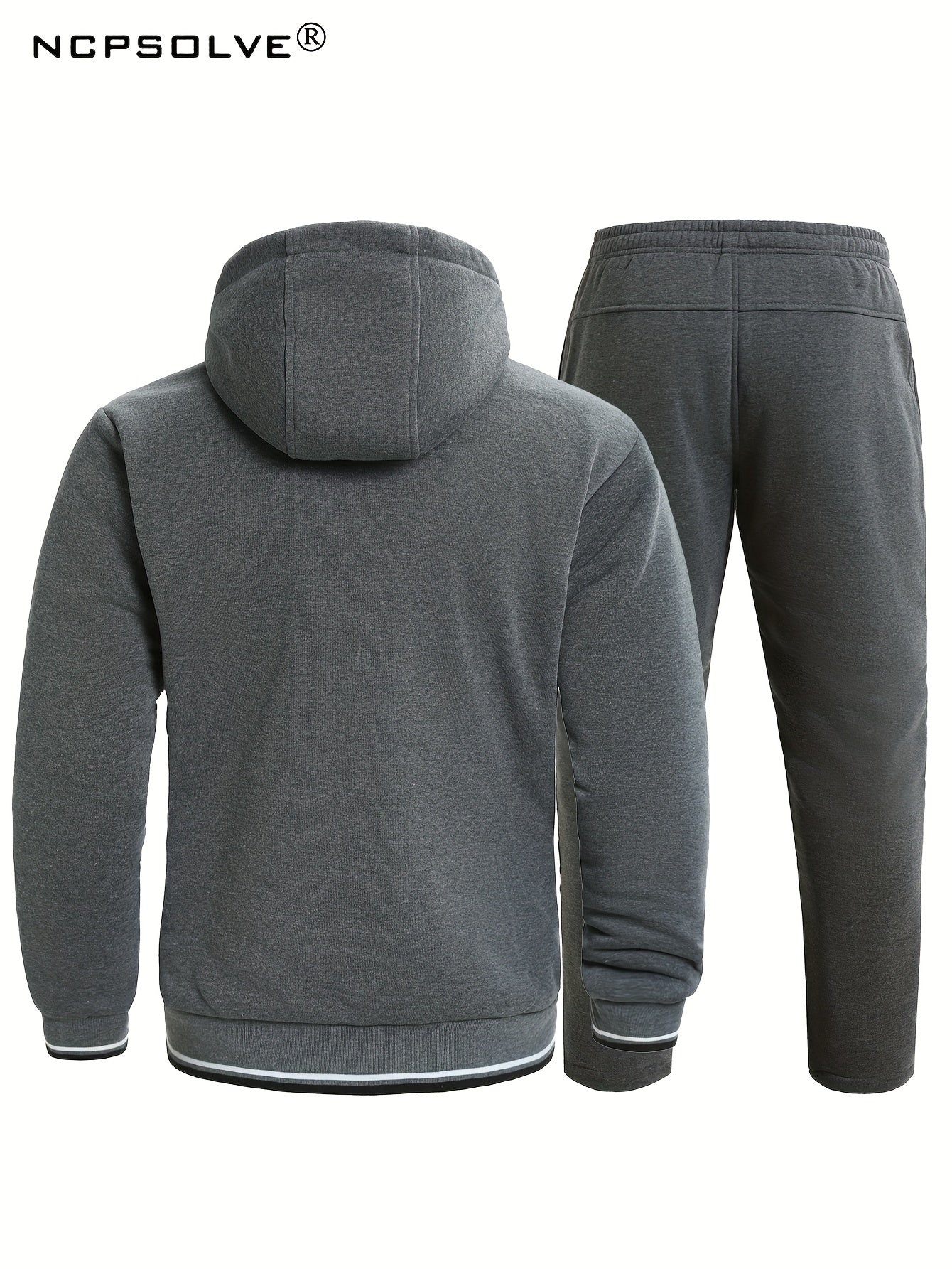 Men's Warm Sports Outfits Zip Up Hooded Jacket & Trousers