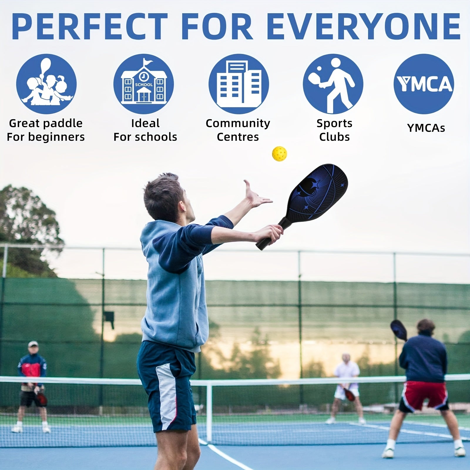 1pc Pickleball Paddles Set with 4 Wooden Paddles, 4 Balls, 4 Cooling Towels, Bag
