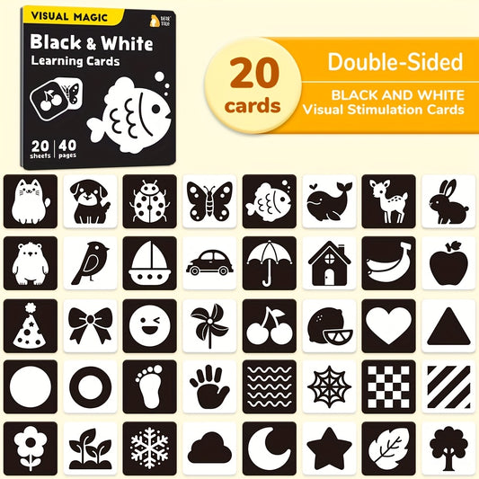 40 Pages Baby Flashcards High Contrast Newborn Brain Development Toy