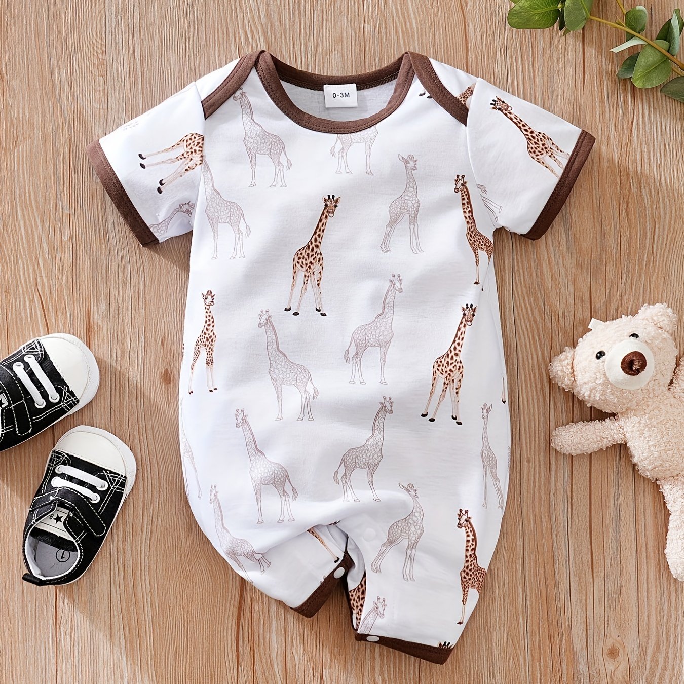 Baby Casual Giraffe Graphic Short Sleeve Romper Jumpsuit