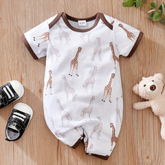 Baby Casual Giraffe Graphic Short Sleeve Romper Jumpsuit