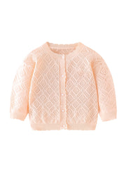 Baby Girls Cardigan Knitted Sweater Long Sleeve Crew Neck Stretch Cotton