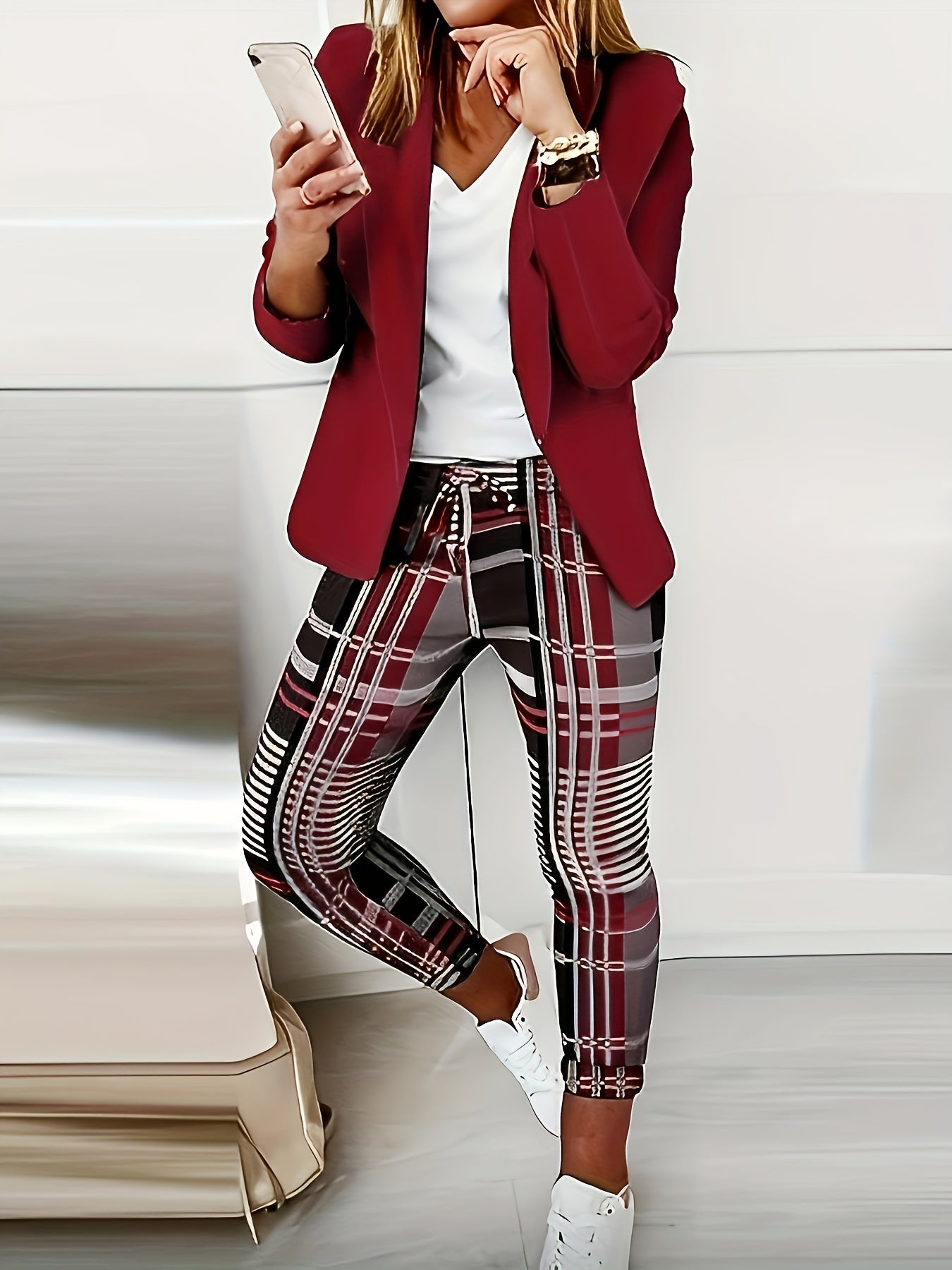 Allover Print Blazer & Pants Set for Women