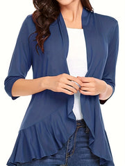 Open Front Ruffle Trim Cardigan
