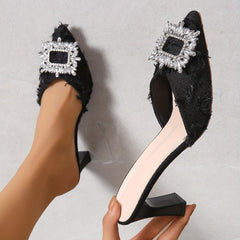 Rhinestone Buckle Block Heel Pumps with Tassel Detail