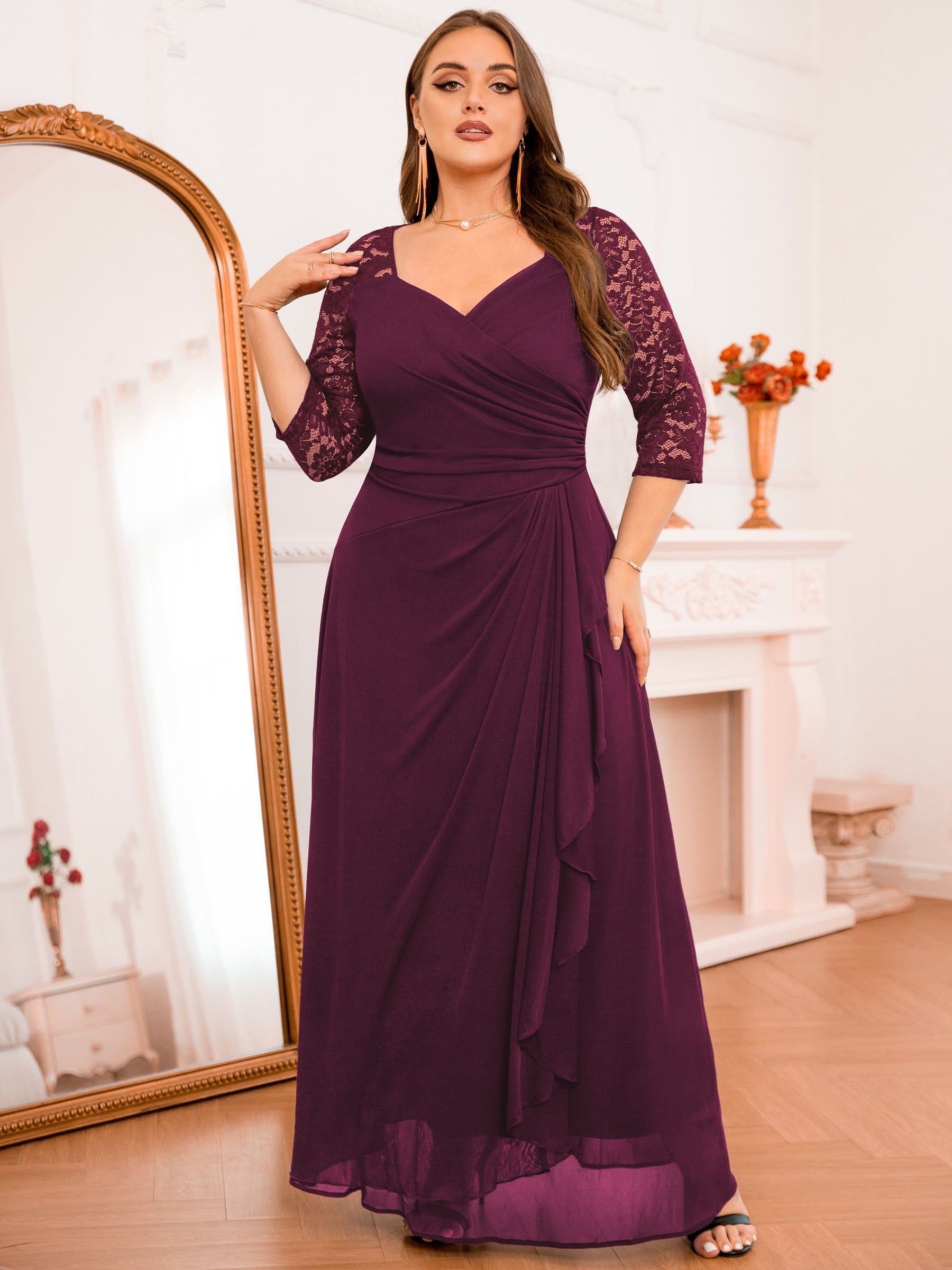 Bridesmaid Dress Floral Lace Sweetheart Neck Maxi Wedding Dress