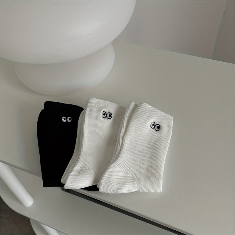 2 Pairs Eyes Pattern Socks Comfy & Mid Tube Women's Stockings