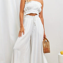 Boho Drawstring Wide Leg Pants Casual Smocked Waist Elastic Palazzo Pants