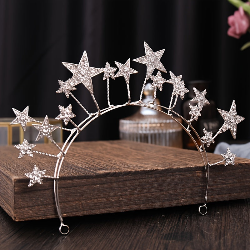 Silver Tiara Crown Stars Princess Queen Diadems Goddess