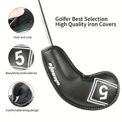 9 Pcs PU Leather Golf Headcovers Waterproof Putter Club Cover