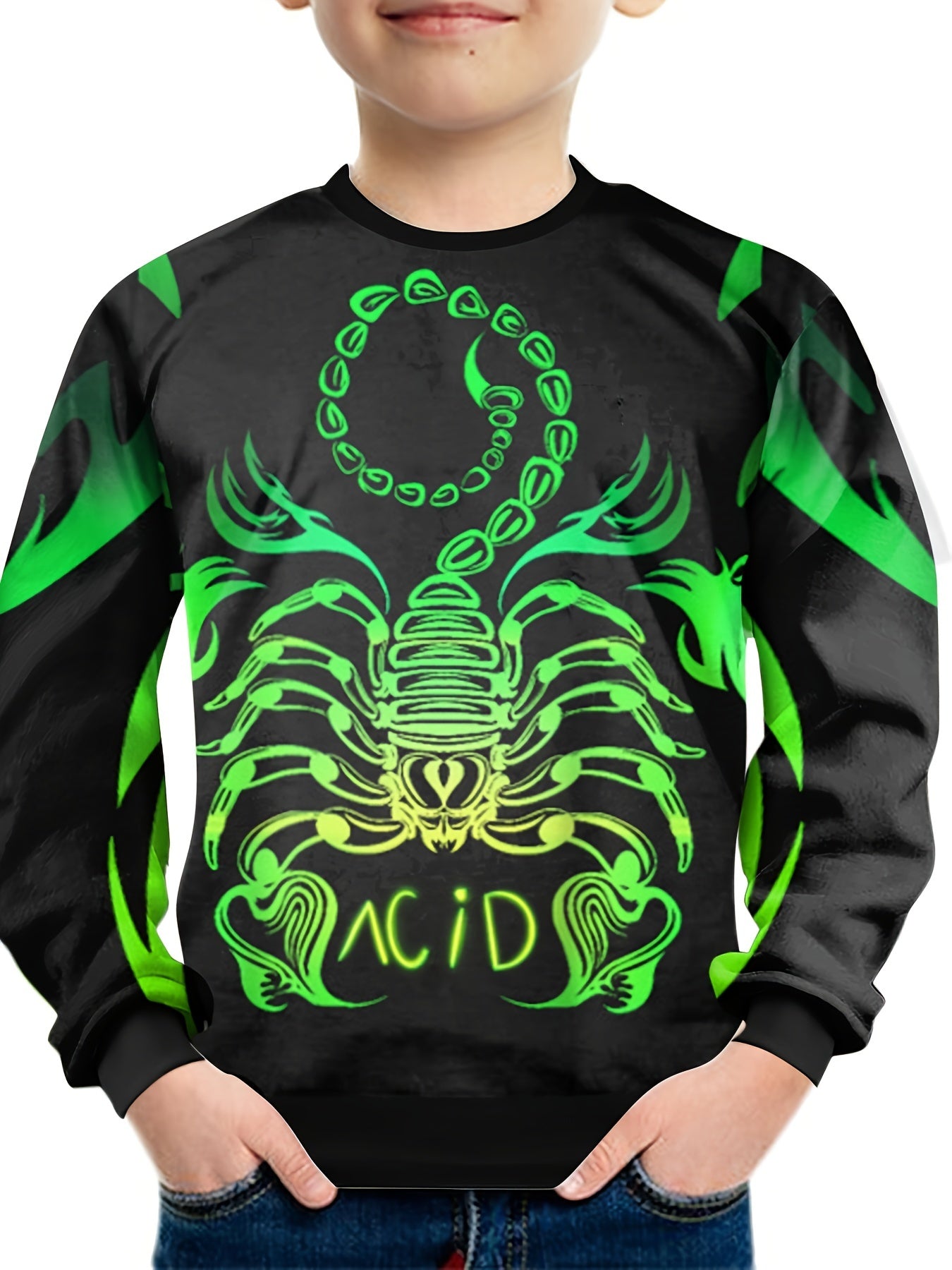 Scorpion Print Tee Boys Long Sleeve Comfortable Soft T shirt
