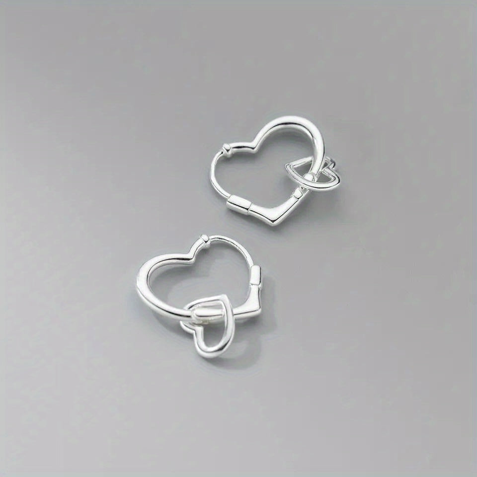 925 Silver Hoop Earrings for Teen Girls Hearts Interlocking Dangle Drop