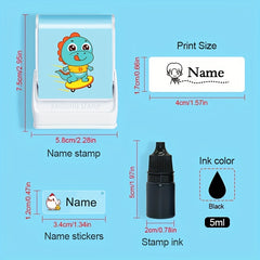 Dinosaur Stamp & 60 Stickers Custom Name Stamp DIY Name Label