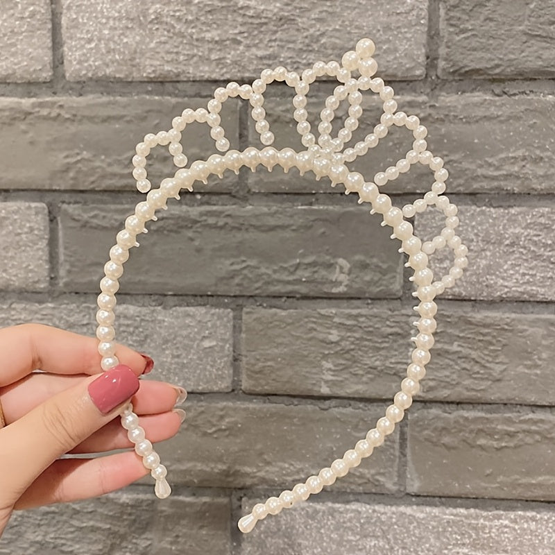 Girls Headband Faux Pearl Crown Hairband Hair Accessories