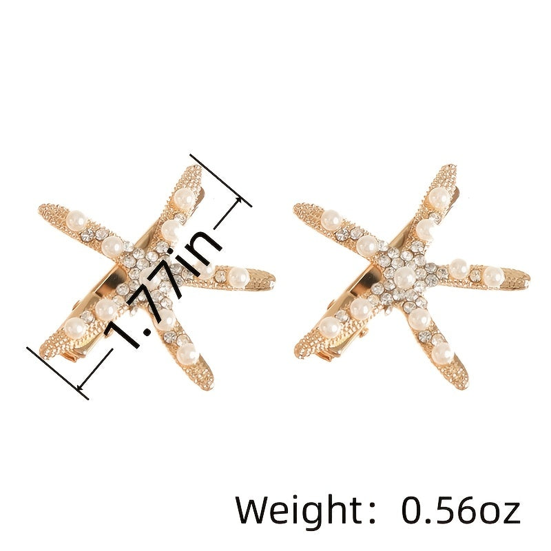Crystal Faux Pearl Starfish Hair Clip for Wedding