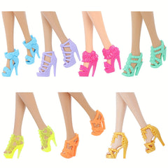 Doll Shoe Accessories Set - 7pcs/10pcs Colorful High Heels Sandals Flats Boots