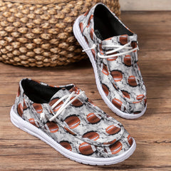 Women's Rugby Pattern Slip On Flat Shoes Lightweight Soft Casual Walking Shoes
