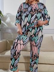 Printed Pajama Set Round Neck Half Sleeve Casual Sleepwear