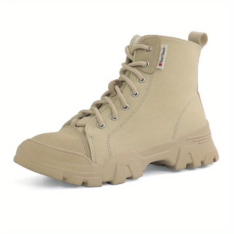 Women's Platform Combat Boots Lace Up Canvas Short Boots