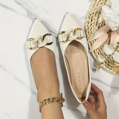 Pointed Toe Ballet Flats Metal Chain Slip On Shoes