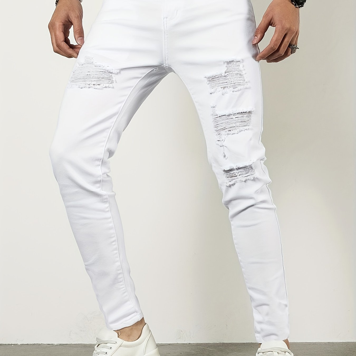 Men's Slim Fit Ripped Jeans Casual Street Style Denim Pants