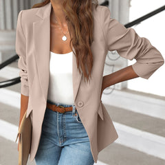 Solid Lapel Blazer Jacket Long Sleeve Work Office Women's Clothing