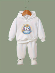 Chubby Unicorn Print Hoodies Pants Set for Kids