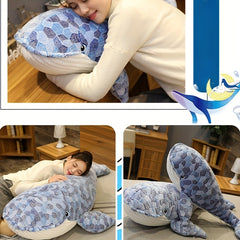 Extra Large Whale Plush Pillow Cushion 50cm - Gray & Pat