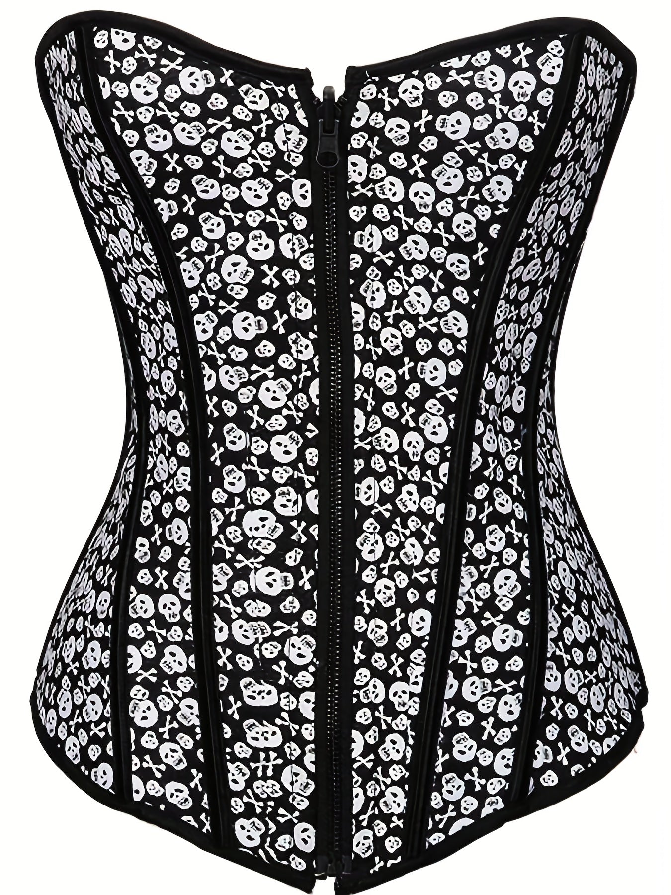 Skull Print Strapless Corset Tummy Control Slimmer Zipper Body Shaper