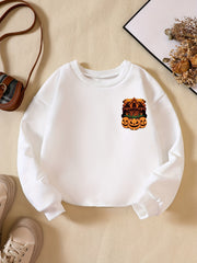 Girls' Pumpkin House Casual Crew Neck Sweatshirt for Halloween