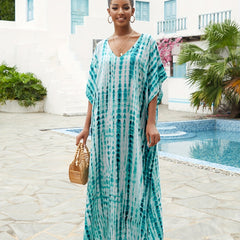 Women's Plus Tie Dye V Neck Bat Sleeve Maxi Cover Up Dress