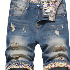 Men's Ripped Denim Shorts - Casual Street Style Distressed Denim Shorts