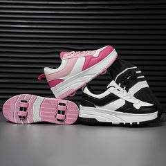 Girl's Roller Shoes Lace Up Comfy Detachable Wheel Skate Sneakers