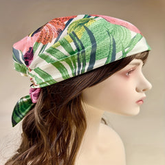 Red Boho Flower Print Bandana Classic Satin Square Scarf Head Wraps for Women