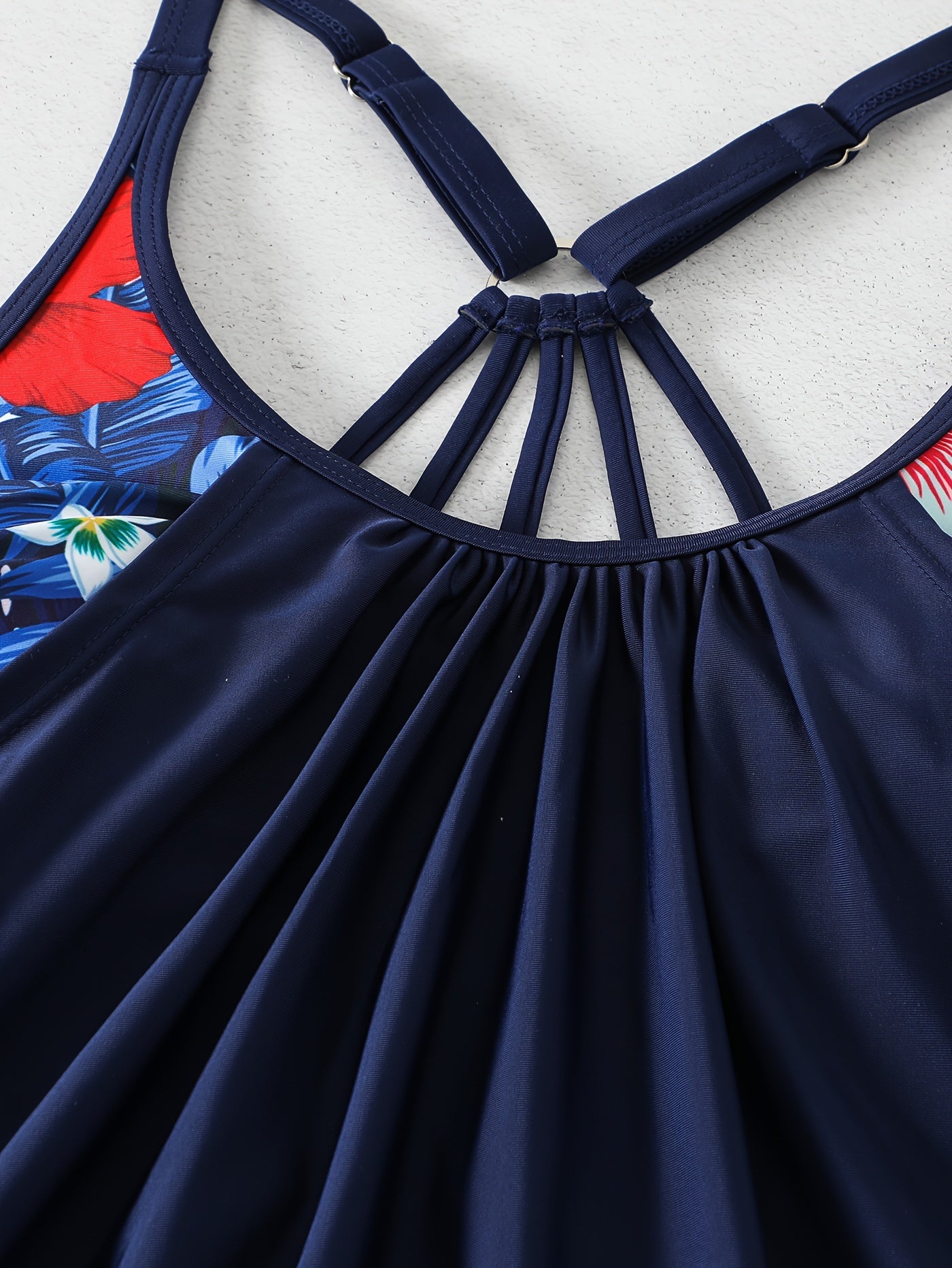 Tropical Print Lace Up Tankini Set