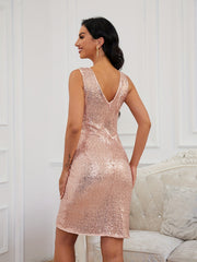 Sequined V Neck Bridesmaid Dress Sleeveless Dress Wedding Party