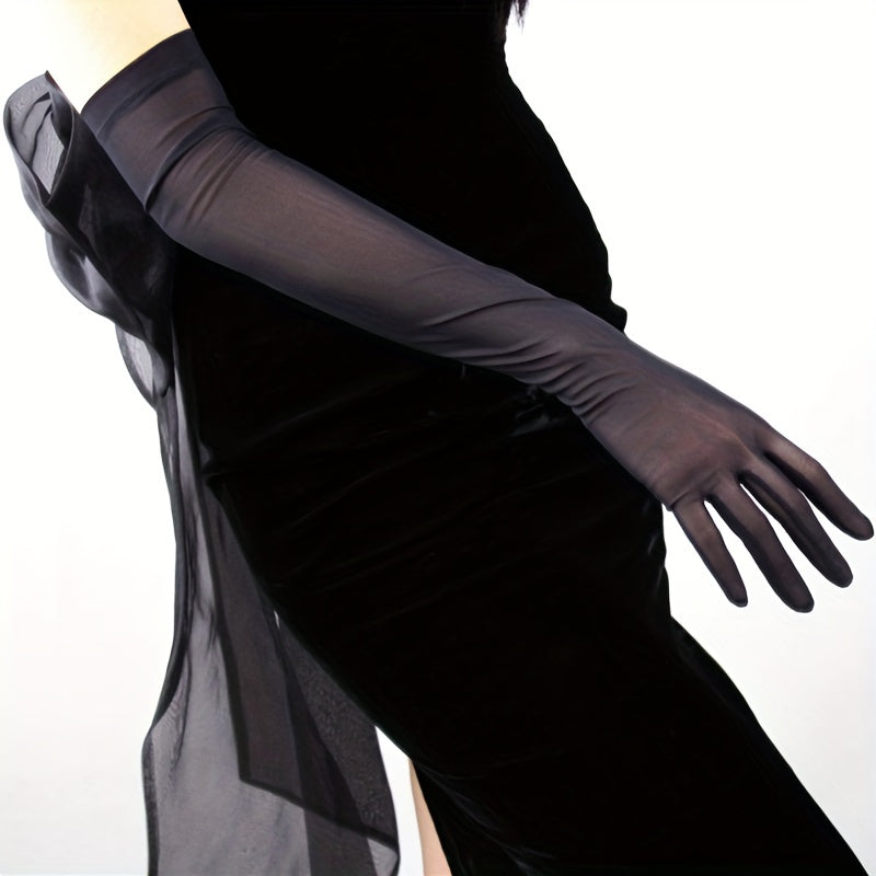 Mesh Long Gloves Elastic Translucent Dress Gloves Women Party Wedding