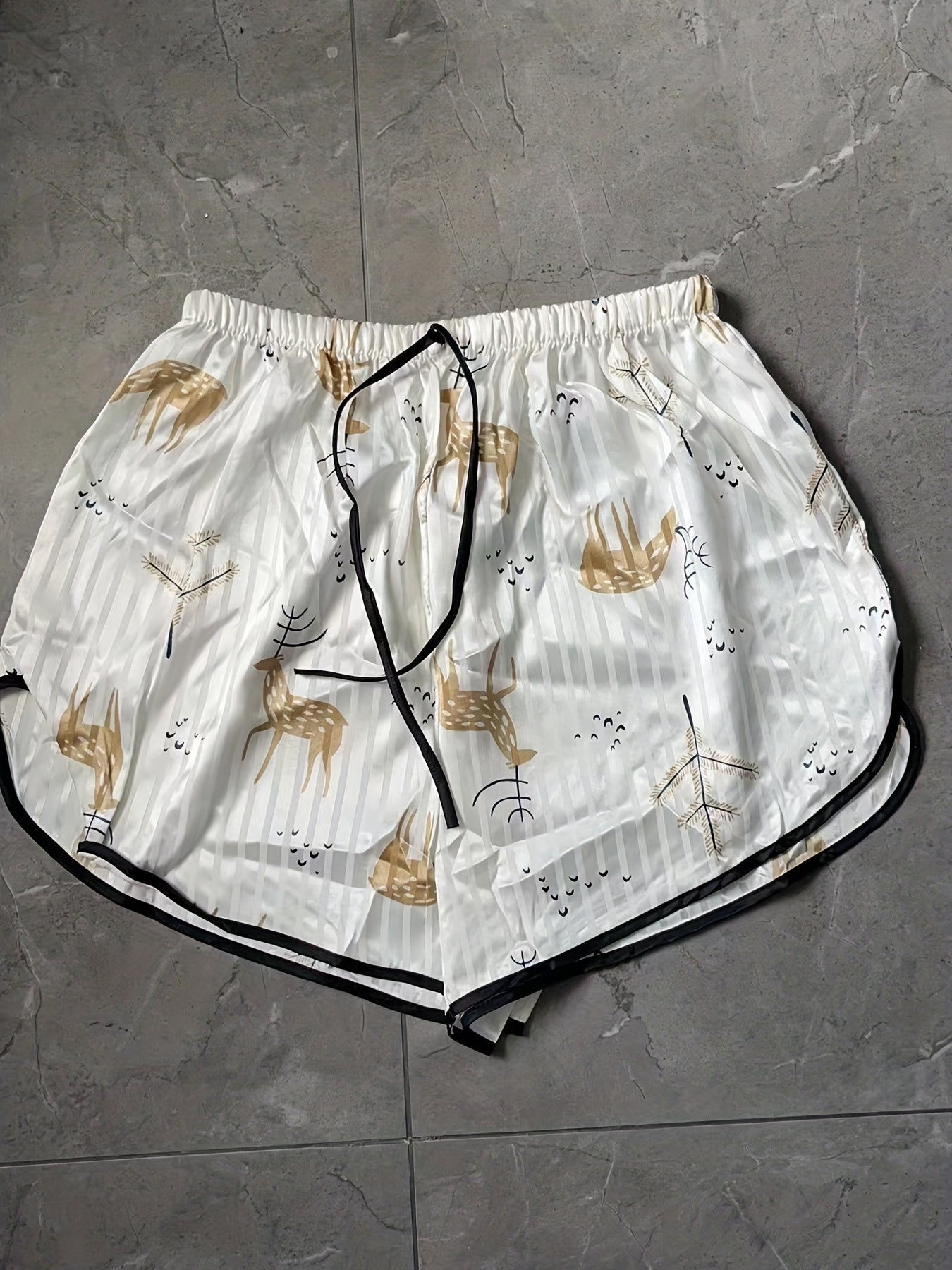 Striped Satin Sleep Bottoms Lace Up Shorts Women's Sleepwear
