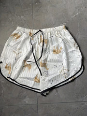 Striped Satin Sleep Bottoms Lace Up Shorts Women's Sleepwear