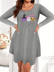Halloween Nightdress Women's Plus Witch Hat Long Sleeve Sleep Dress