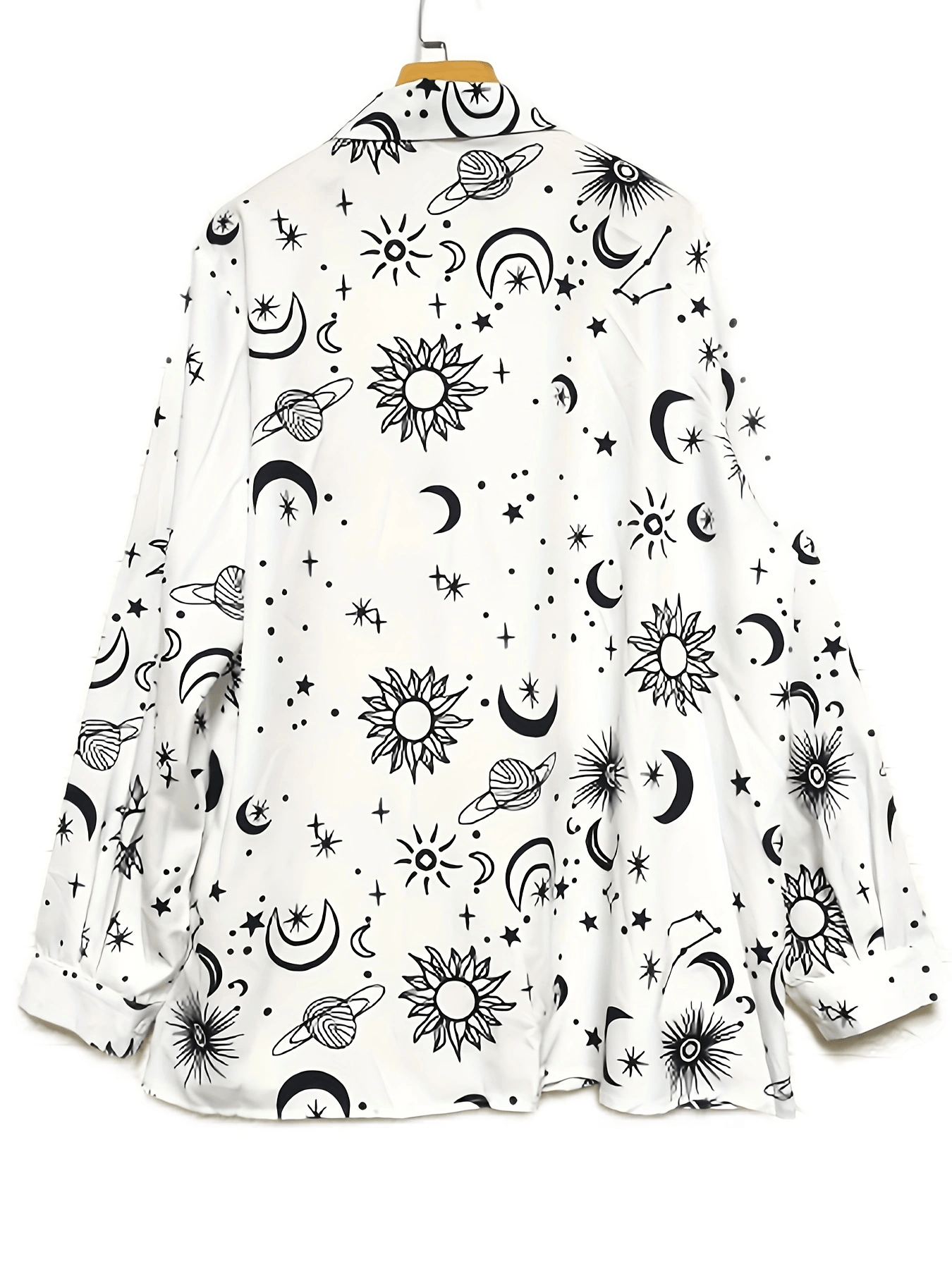 Sun & Moon Print Long Sleeve Button Up Collar Shirt