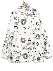 Sun & Moon Print Long Sleeve Button Up Collar Shirt
