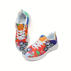 Women's Skull Pattern Sneakers Lace Up Outdoor Shoes Lightweight