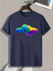 Colorful Smoke Print Men's Comfy T shirt for Outdoor Summer