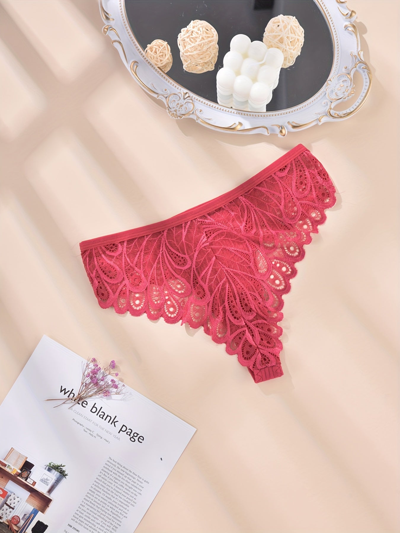 5 Pack Plus Size Panties Set Floral Jacquard Lace Ribbed Panties