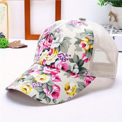 Flower Print Colorful Trucker Hat Mesh Baseball Cap Sunscreen Dad Hats