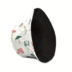 Mushroom Print Reversible Bucket Hat Fisherman Cap Sun Hats